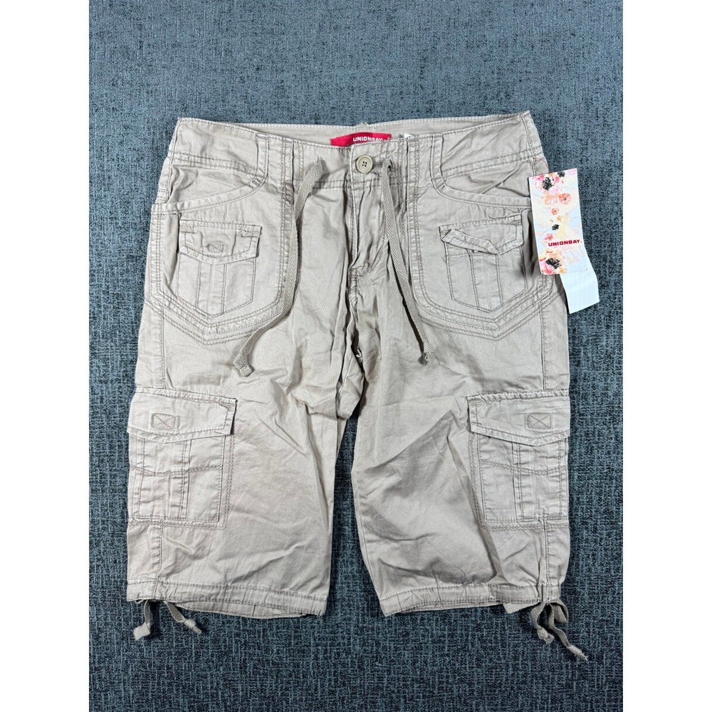 Unionbay Womens Khaki Cargo Shorts Size 0 Tan Cotton Drawstring Utility Bermudas